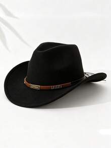 Vintage Western Cowboy Hat, Unisex Felt Wide Brim Rider Hat With Decorative Band, Halloween Cosplay Costume Accessory, Suitable For Thanksgiving, Christmas Party And Outdoor Travel - Multicolor - View 5