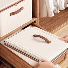 1 Beige Linen Fabric Zipper Storage Box With Lid - Foldable, Washable, For Wardrobe Storage Box, Clothes, Underwear, Socks, Lingerie, Home Bag For School Supplies, School Accessories - Multicolor - View 4