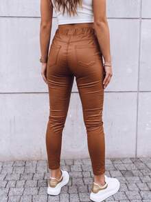 Women's Casual PU Leather Jogger Pants With Drawstring Waist, Comfortable Long Skinny Trousers With Pockets For Fall Outfits - Ginger - View 3