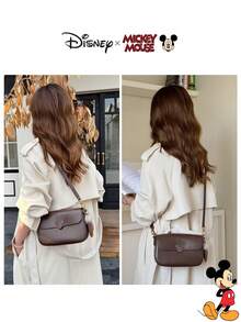Disney Fashion Solid Color Crossbody Bag, Shoulder Bag, Large Capacity Lightweight Versatile, Exclusive IP Accessory, Women's Gift Choice - Brown - View 3