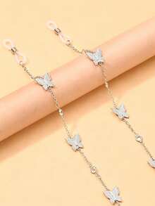 1pc Fashionable Party Rhinestone Butterfly Glasses Chain, Women's Eyewear Accessory - Silver - View 3