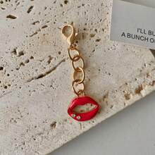 3pcs Girls Vintage Red Lips Pendant, Rhinestone Inlaid Heart Pendant, Gold Chain Lobster Clasp Bag Charm, Sexy Hot Girl Style Daily Versatile Accessory - Rhinestone Lip Lobster Clasp - View 7