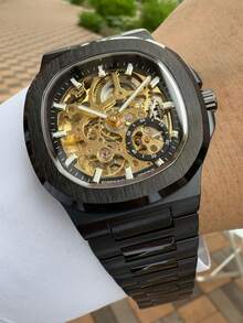 FORSINING 1pc Fashion Square Skeleton Automatic Mechanical Watch For Men Luminous Hands Stainless Steel Strap Luxury Brand Business Men Watches - one-size - View 13