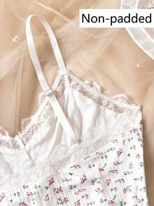 2pcs/Set Women's Elegant Pajama Set, Lace Embroidered V-Neck Button Decor Backless Top With Shorts, Comfortable Cute Floral Home Sleepwear Set - White - View 8