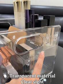 3-Layer Transparent Acrylic Cosmetic Storage Box, Large Capacity Makeup Display Rack, Desktop Drawer Organizer, Made Of Transparent Acrylic Material, Layered Design, Can Store Lipstick, Eye Cream, Cushion, Lotion, Makeup Brushes, Etc.; Equipped With Handle, Convenient To Access, Ideal Choice For Home Storage - Multicolor - View 9