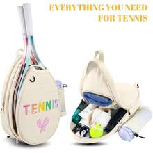 Cute Quilted Tennis Backpack For Women, Large Capacity Tennis Racket Bag With Embroidered Design, Adjustable Shoulder Strap Sports Rucksack For Tennis Training Outdoor Sports - Multicolor - View 3