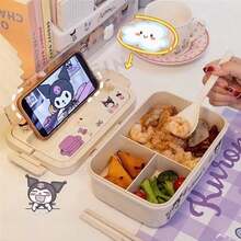 SANRIO 1pc Hello Kitty Authentic Melody & Cinnamoroll Large Capacity Cartoon Bento Box Set, Includes DIY Stickers, Cute Kuromi Microwave- Lunch Box, Adorable Meal Prep Container - Multicolor - View 10