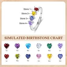 1pc Heart-Shaped Birthstone Ring, Minimalist Double Birthstone Ring, Customizable Stackable Ring, Christmas Gift, Gift For Mom, Birthday Gift For Her. - Silver - View 5