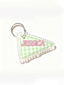 Personalized Custom Text Acrylic Keychain, Wavy Edge Triangle Pendant With Plaid Pattern, Customized Name Key Ring, Suitable For Water Bottle/Bag/Backpack/Laptop, Office, Teacher Gift, Student Gift, Birthday/Christmas/Holiday Surprise - Multicolor - View 13