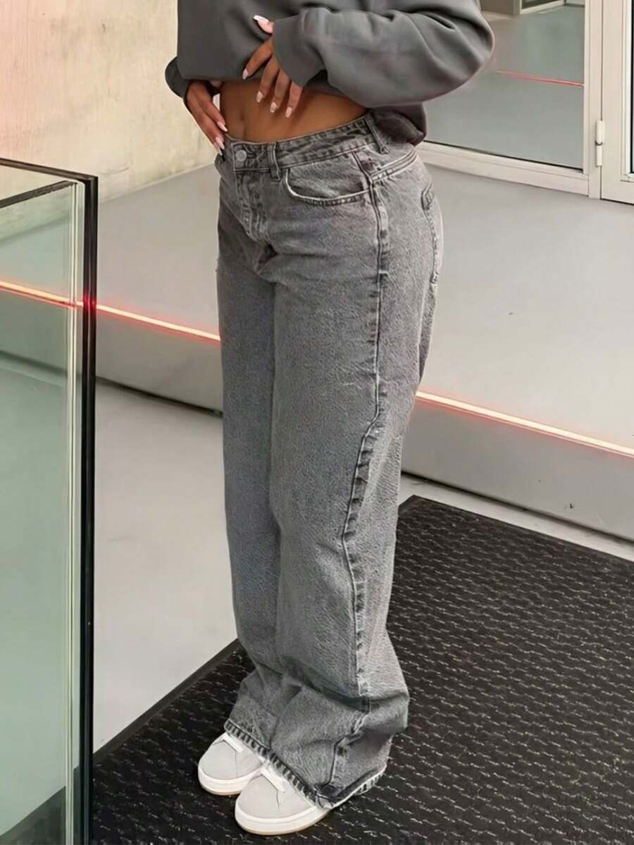 Women's Retro Loose Boyfriend Straight Leg Jeans Casual Fall - Light Grey - View 1