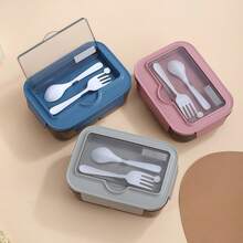 1pc Lunch Box - Pink - With Utensils, Bento Box With Spoon And Fork, Microwave Lunch Box, Insulated Bento Lunch Bag, 3-Compartment Food Storage Container Set - Multicolor - View 2