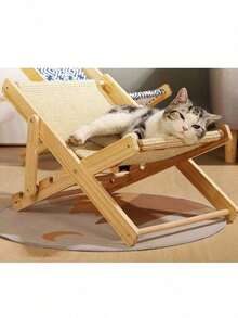 Adjustable Cat Lounge Chair Hammock Solid Wood Sisal Rocking Cat Chair With Integrated Scratching Board Wear-Resistant Non-Shedding For All Seasons - one-size - View 5