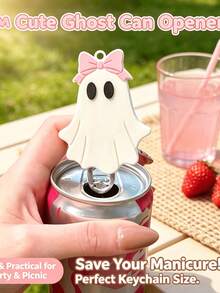 1pc Pink Bow Ghost Can Opener Keychain, Cute Halloween Drink Can Opener, Portable Bag Charm - View 5