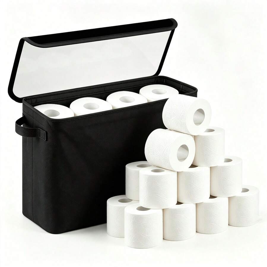 OrdoVault Tissue Box,Toilet Paper Storage Box,Tssue Box Holder,Fabric Bathroom Accessories,With Steel Frame,PVC Clear‑Top Lid,Collapsible Bathroom Tissue Roll Storage Bin,An Ideal Gift Choice For Christmas, Halloween & Thanksgiving