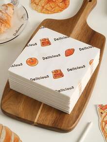 300pcs Oil-Absorbent Baking Paper - Cartoon Printed Baking Paper, Square Food Packaging Paper, Suitable For Toast, Cake, Dessert, Bread And Tray Liners - Premium Disposable Placemats For Food Display - Multicolor - View 2