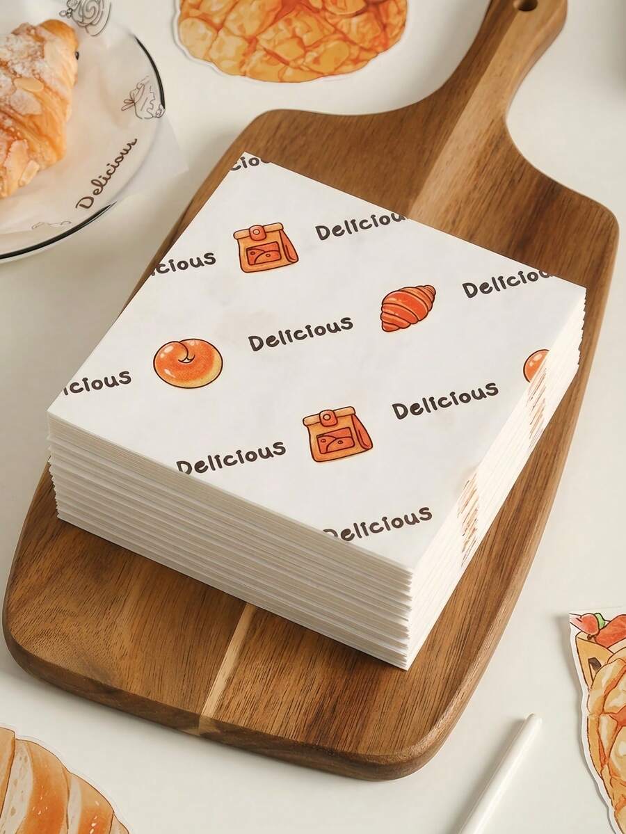 300 lembar Kertas Panggang Penyerap Minyak - Kertas Panggang Bergambar Kartun, Kertas Kemasan Makanan Persegi, Cocok untuk Roti Panggang, Kue, Makanan Penutup, Roti dan Alas Nampan - Alas Piring Sekali Pakai Premium untuk Penyajian Makanan - MultiWarna - View 1