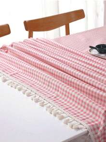 Modern Spring/Summer Minimalist Plaid Tassel Tablecloth, Suitable For Picnic, Party, Restaurant, Kitchen, Cafe, Dining Table, Daily Decoration - Multicolor - View 11
