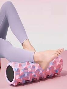 New Professional High-Density Yoga Foam Roller, Single Hollow Floating Point Wolf Tooth Massage Stick, Durable EVA Material Sports Muscle Relaxation Roller, Camouflage Texture Pink-Blue Gradient Design, Moderate Softness Deep Fascia Soothing Tool, Suitable For Home Yoga, Pilates, Stretching Exercises, Muscle Relaxation - View 1