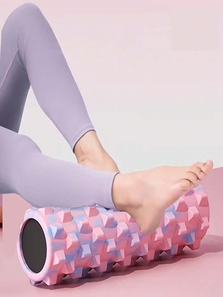 New Professional High-Density Yoga Foam Roller, Single Hollow Floating Point Wolf Tooth Massage Stick, Durable EVA Material Sports Muscle Relaxation Roller, Camouflage Texture Pink-Blue Gradient Design, Moderate Softness Deep Fascia Soothing Tool, Suitable For Home Yoga, Pilates, Stretching Exercises, Muscle Relaxation - View 1