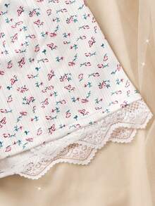2pcs/Set Women's Elegant Pajama Set, Lace Embroidered V-Neck Button Decor Backless Top With Shorts, Comfortable Cute Floral Home Sleepwear Set - White - View 6
