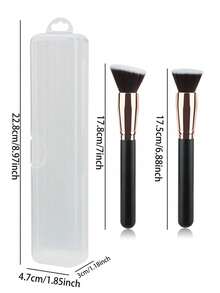 2pcs Makeup Brush Set With Portable Storage Box, 1pc Flat Head Foundation Brush + 1pc Angled Contour Brush, Combination Use For Beginners/Makeup Artists - Multicolor - View 3