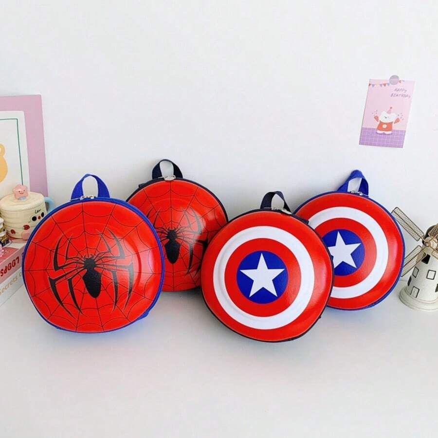 Back To School Disney Marvel Avengers Spider-Man Boys Backpack Round Hard Shell Backpack Women's Fashion Functional Backpack Shield Shaped Cartoon Backpack EVA Hard Shell Pressure-Resistant Waterproof Wear-Resistant Stain-Resistant Easy To Clean Breathable Pressure-Relieving Wide Strap Lightweight Spine Protection No Shoulder Pressure Dual Zipper Large Capacity Storage Anime Style Backpack Versatile Lightweight Backpack - Backpack - View 1