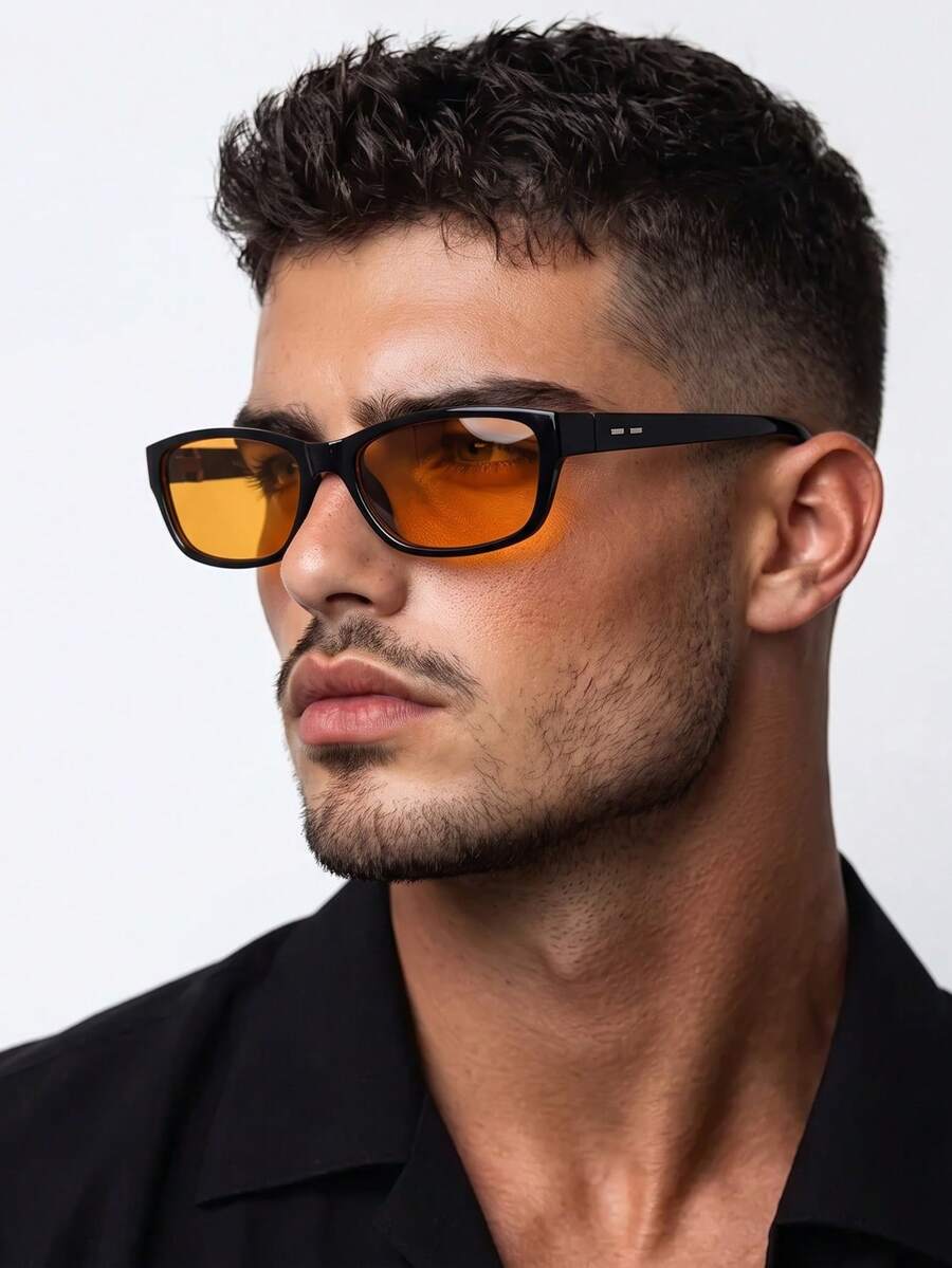 1 Pair Men's Black Cat Eye Small Frame Retro Minimalist Solid Color Personalized Street Style Vacation Fashion Glasses - Black - View 1