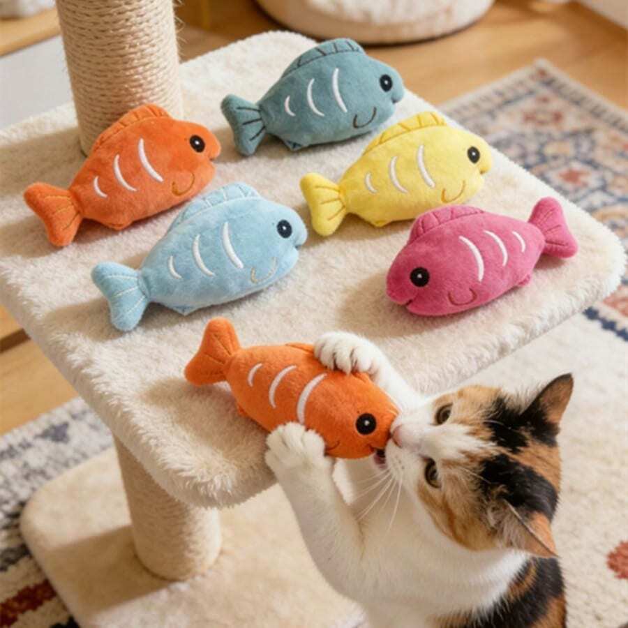 1pc New Cat Toy Clownfish Kitten Toy Durable Chew Toy Self-Entertainment Boredom Relief Squeaky Interactive Cat Toy
