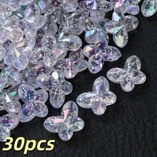 30pcs AB Color Acrylic Butterfly Beads With Glitter Transparent Faceted Butterfly Loose Spacer Beads For Jewelry Making DIY Bracelet Necklace Earring - Butterfly - View 9