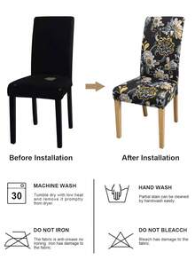 1/4/6PCS Detachable Elastic Chair Covers, Polyester Full Coverage, Floral & Geometric Line Print, Dining Chair Covers, Home Decor Hotel Banquet Restaurant Chair Protector - Multicolor - View 4
