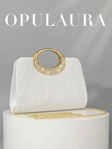 OpulAura 女士时尚闪亮水晶钻晚装手拿包，奢华闪亮钻石镶嵌礼服手提包，适合晚会、派对、约会、鸡尾酒会、生日派对、新娘配饰、生日礼物 - 白色 - 查看 1