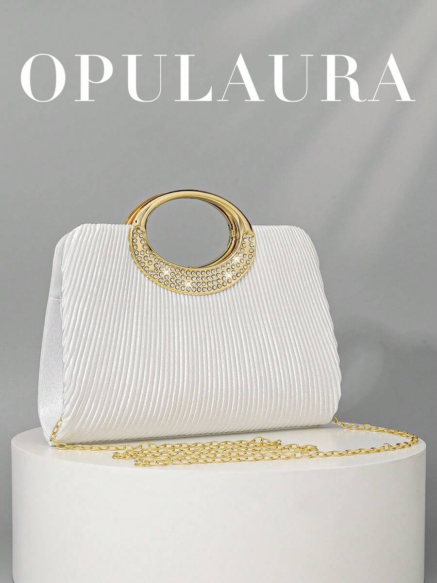 OpulAura 女士时尚闪亮水晶钻晚装手拿包，奢华闪亮钻石镶嵌礼服手提包，适合晚会、派对、约会、鸡尾酒会、生日派对、新娘配饰、生日礼物 - 白色 - 查看 1