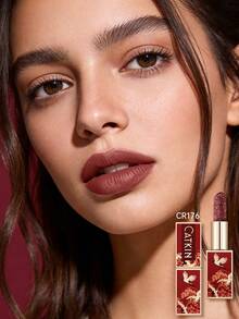 CATKIN Rouge Matte Engraved唇膏，防水持久缎面柔滑唇色 CR176 栗棕色 - CR176 - 查看 3