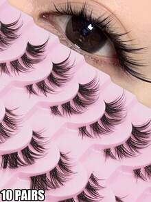 10 Pairs Of Natural False Eyelashes, Exquisite Artificial Eyelashes, Invisible Natural Transparent Stems, Essential For Makeup Travel, Easy To Wear, Suitable For Beginners, Suitable For All Places, Eyelashes, False Eyelashes - Black - View 1