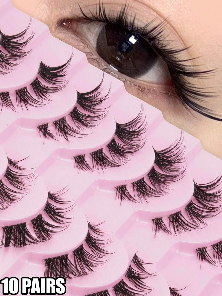 10 Pairs Of Natural False Eyelashes, Exquisite Artificial Eyelashes, Invisible Natural Transparent Stems, Essential For Makeup Travel, Easy To Wear, Suitable For Beginners, Suitable For All Places, Eyelashes, False Eyelashes - Black - View 1