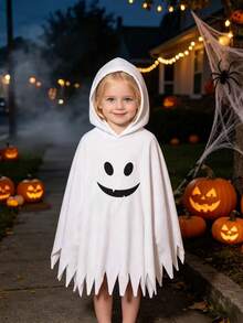 Baby Girls Halloween Funny Cute Ghost Face Print Hoodie Jacket - White - View 1