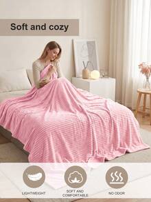1pc Pink Sofa Blanket, Bed Throw, Comfortable & Warm, Super Skin-Friendly & Breathable, Lightweight & Soft, Minimalist Fashion Design, All-Around Comfort, Travel Use, Nap Blanket, Multiple Sizes Available, Machine Washable - Pink - View 8