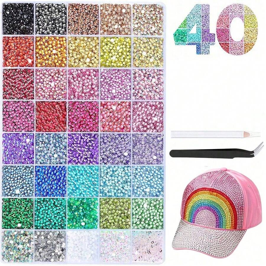 40pcs Flat Back Resin Rhinestones Mixed Color DIY Decoration Set, With Tweezers, Dotting Pen, B7000 Glue, Suitable For Handmade DIY Jewelry, Phone Case And Other Craft Rhinestone DIY Decoration - Multicolor - View 1