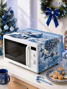 1件裝聖誕藍色微波爐防塵罩，聖誕老人、雪人、聖誕樹與雪景圖案，Merry Christmas 85*35cm 聚酯纖維微波爐/烤箱/爐灶罩，廚房家電防塵保護罩，聖誕裝飾，聖誕裝飾，廚房裝飾，節日餐桌裝飾，冬季家居裝飾 - 聖誕L款 - 查看 5