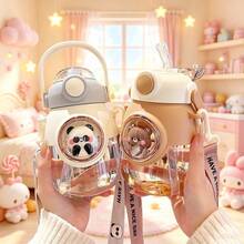 Multi-Color Cute Character Decorative Large Capacity Plastic Belly Water Bottle With Handle And Wearable Shoulder Strap, Anti-Spill Straw Cup, Suitable For Fashion-Oriented Users, Popular Fun Theme Vessel, Applicable For Travel, Housework, Gaming, Sports, Daily Outings - Multicolor - View 6
