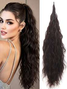  28 Inch Wrap Around High Ponytail Extension Long Wavy Curly Synthetic Hairpiece Natural Fluffy Ponytail Hairstyle For Women - Multicolor - View 10