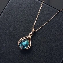3pcs Luxury Sparkling Blue Teardrop Necklace & Earrings Set, Fashion Elegant Jewelry - Blue - View 5