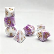 Set Dadu Berwarna Ungu Putih Berbentuk Kabut Awan dan Giok Imitasi, 7 Buah - Mauve Purple - View 3