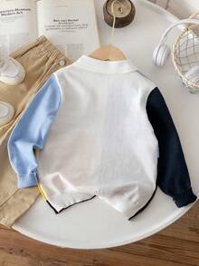 Boys' College Style Colorblock Plaid Collar Thin Knit Sweater, Suitable For School Daily Casual Wear In Autumn - Blue - View 4
