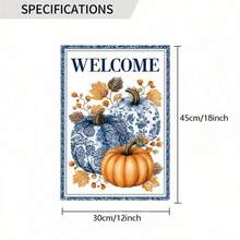 1 Decorative Flag With Blue And White Pumpkin Theme, Suitable For Autumn Use, Size 12*18 Inches. This Double-Sided Garden Flag Is Perfect For Yard Decor And Outdoor Use, Sold As Flag Only. - Garden Flag - View 4