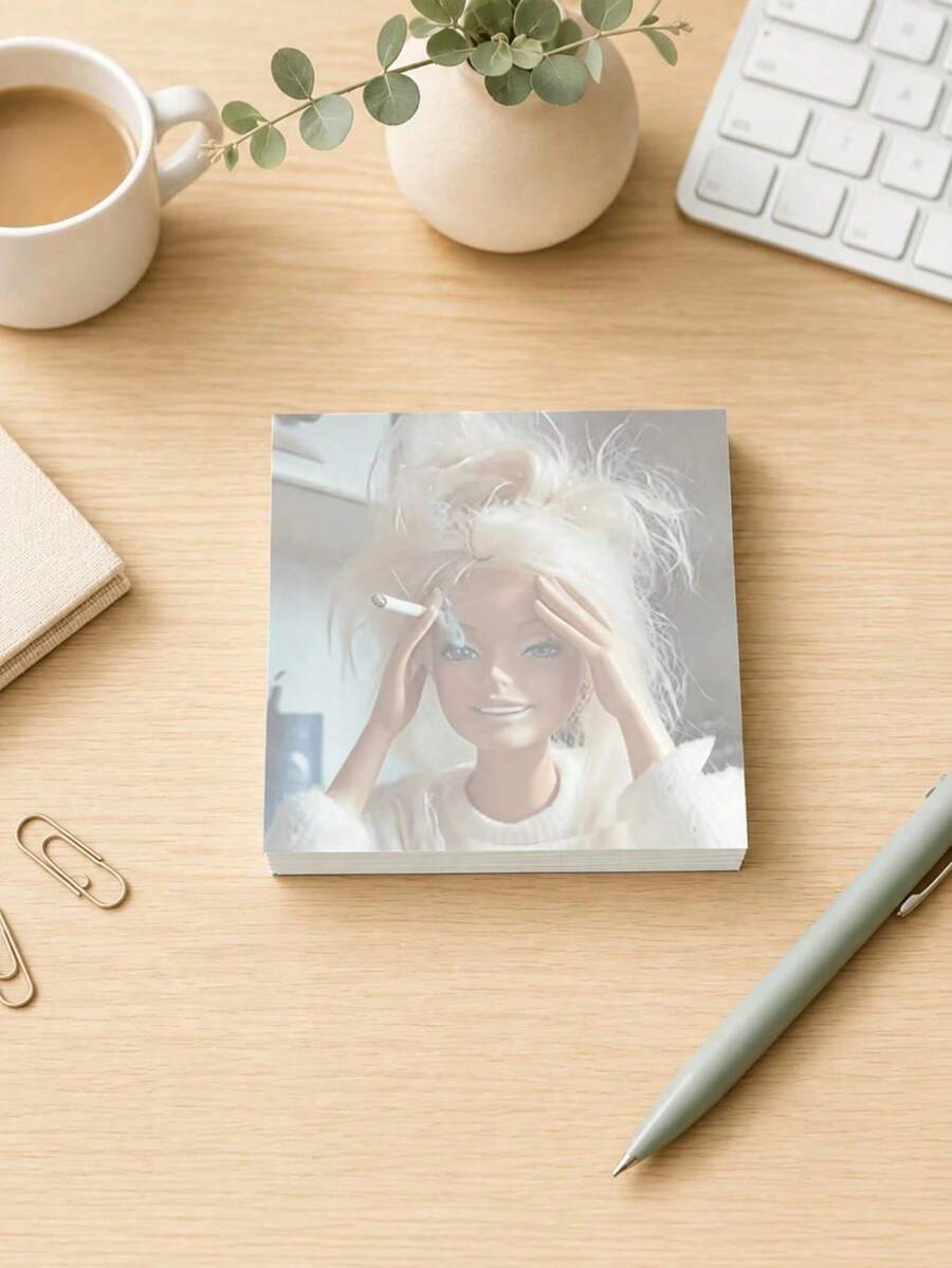 1pc Funny And Cute Face Doll Memo Pad, Fashionable Square Sticky Notes, Humorous Office Desk Decor, Workplace Message Book, Aesthetic Stationery Gift For Colleagues, Back To School - Multicolor - View 1