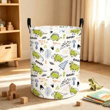 1PC Dinosaur Print Storage Basket With Handles, Cute Cartoon Dino Pattern Household Organizer Bin For Clothes Sundries, Multi-Purpose Home Room Decor Container Organization Solutions - Multicolor - View 4