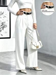 Women's Solid Color Pocket Draped Button Casual Wide Leg Long Pants - White - View 4
