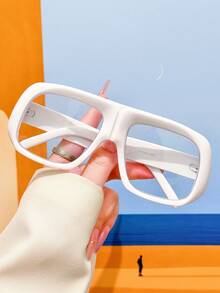 1PC Unisex Retro Aviator Wide Frame Large Lens Clear Glasses Y2K Fashion Street Style Ins Influencer Same Style Daily Outfit Eyewear Frame Vacation - Clear - View 19