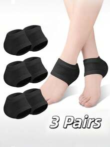 3 Pairs Black Sports Heel Foot Protection Socks, Sweat-Absorbing Soft Winter Moisturizing Anti-Cracking Foot Care Socks - Black - View 1